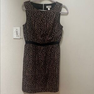 LOFT Black and Brown Leaf Pattern Mini Dress